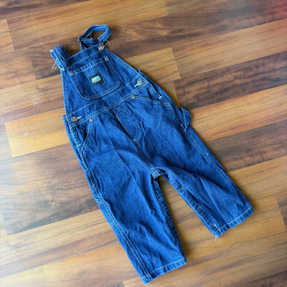 Key Industries Kids 24M Blue Denim Carpenter Bib Overalls Dark Wash 223.45